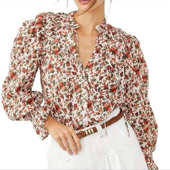 Free People Meant to Be Floral Cotton Long sleeve blouse size XSmall - Picture 1 of 12